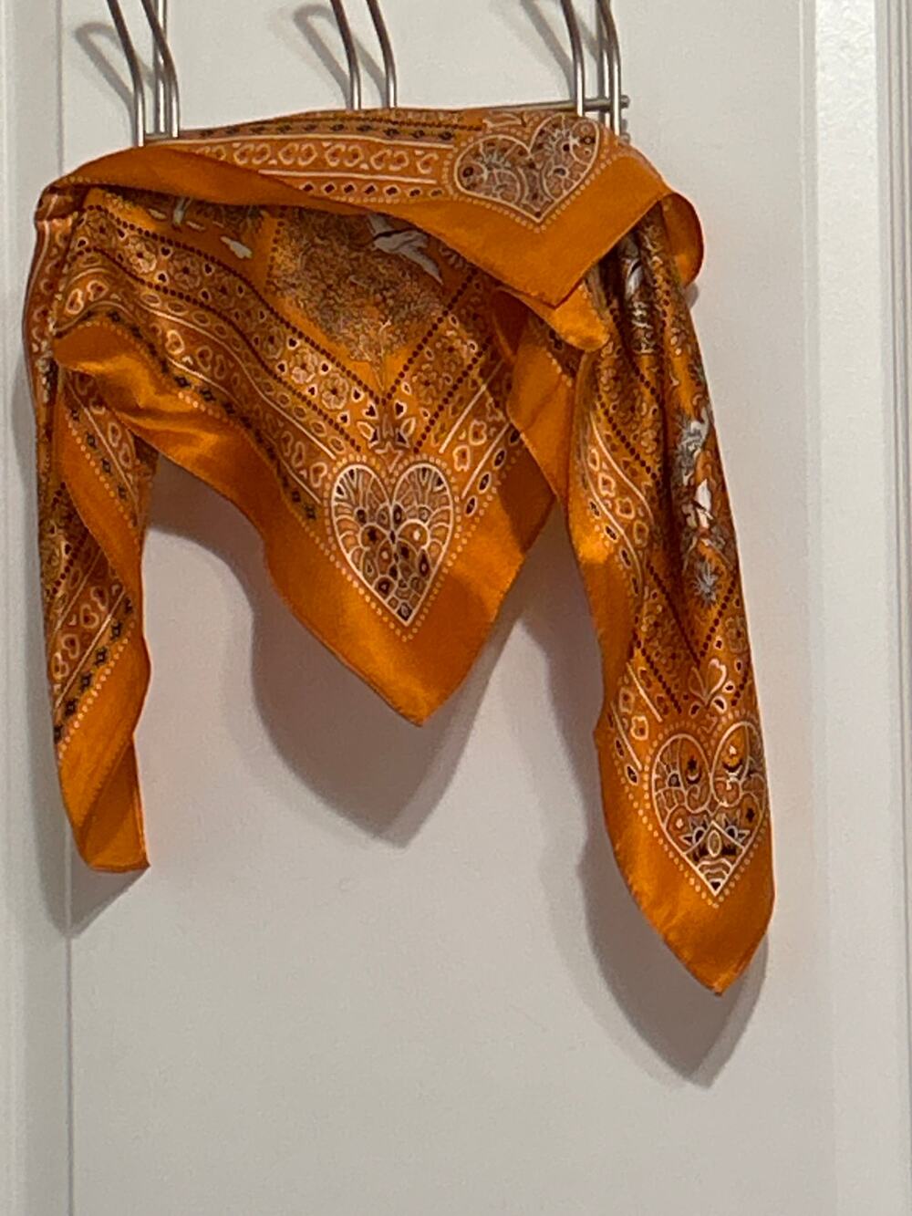 Orange Printed Bandana Scarf Silky Texture Soft